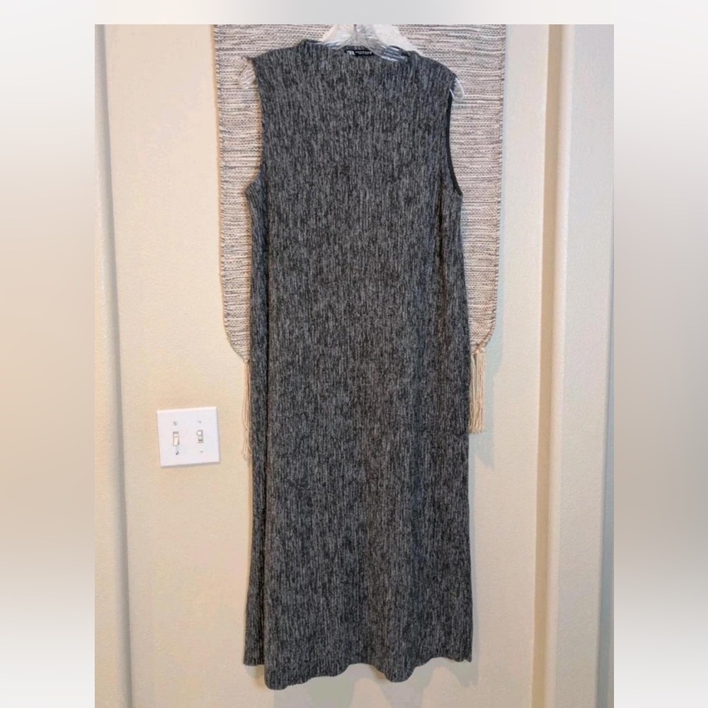 Zara Dark Grey Fluffy Soft Ladies Ribbed Long Sleeveless Dress